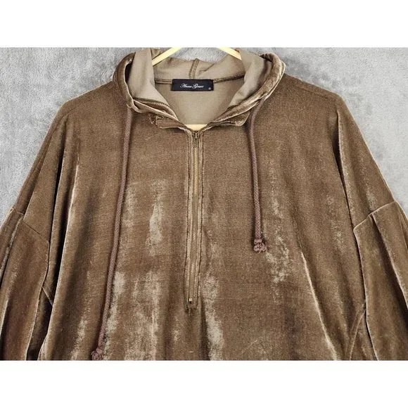 Anna Grace Hoodie Womens Small Gold Brown Retro Soft Velour 1/2 Zip Pullover - Picture 6 of 12